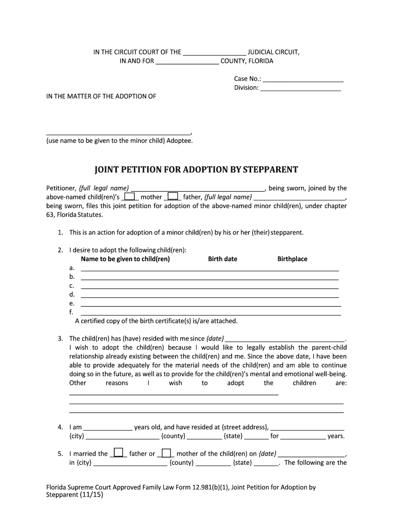 Fill and Sign the Florida Supreme Court Approved Family Law Form 12981a1 