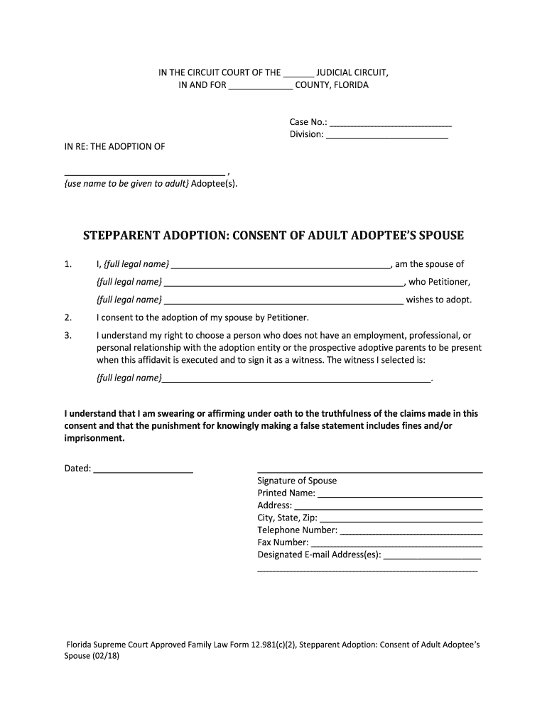 Florida Supreme Court Approved Family Law Form 12 981c2