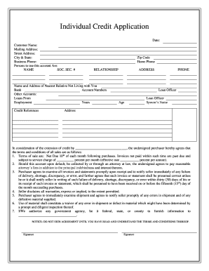 Indiana Individual Credit Application  Form