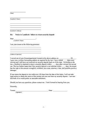 Louisiana Letter from Tenant to Landlord Containing Notice of Failure to Return Security Deposit and Demand for Return  Form