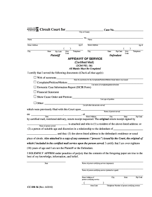 Maryland Dom Rel 56 Affidavit of Service Certified Mail  Form