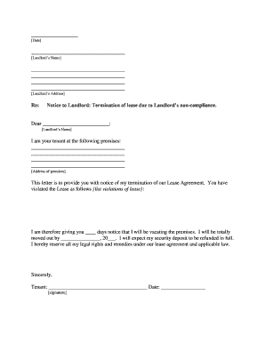 Maryland Letter from Tenant to Landlord Containing Notice of Termination for Landlord's Noncompliance with Possibility to Cure Form
