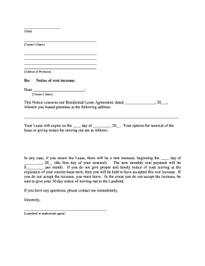 Tenant Increase Rent  Form