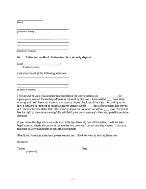 Mississippi Letter from Tenant to Landlord Containing Notice of Failure to Return Security Deposit and Demand for Return  Form