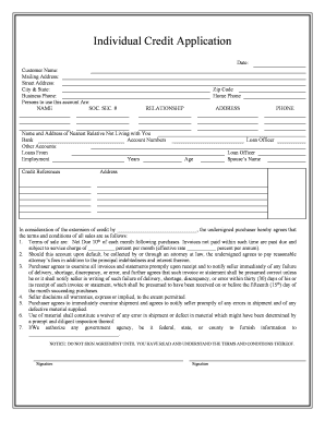 North Carolina Individual Credit Application  Form