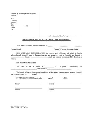 Nevada Notice of Lease for Recording  Form