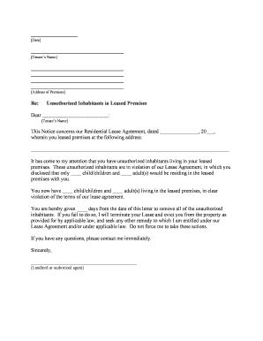 Letter Tenant Unauthorized  Form