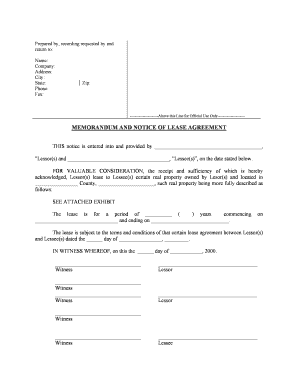 Memorandum Lease Agreement  Form