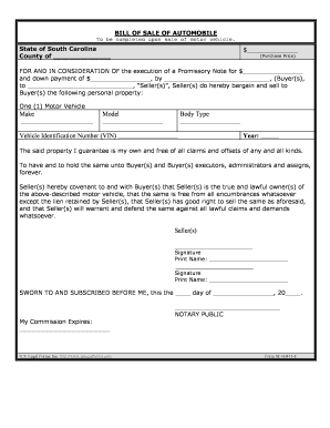 South Carolina Odometer Statement  Form