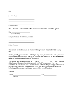 Letter Tenant Landlord Template  Form