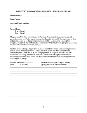 Texas Inventory and Condition of Leased Premises for Pre Lease and Post Lease  Form