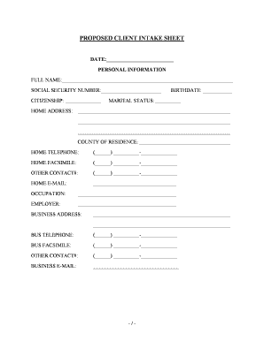 Intake Sheet Form