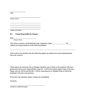 Landlord Tenant Repair  Form