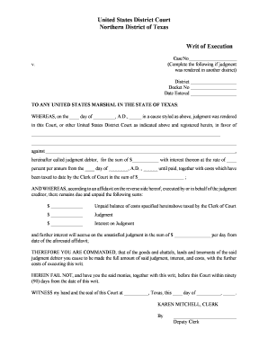 Writ of ExecutionCentral District of CaliforniaUnited States District  Form