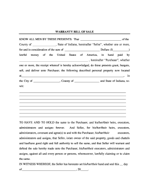 Indiana Bill Sale  Form