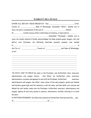 Mississippi Bill of Sale with Warranty by Individual Seller  Form