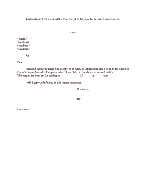 Enclosed Herewith Please Find a Copy of an Entry of Appearance and a Motion for Leave to  Form