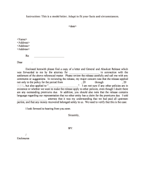 Enclosed Herewith Please Find a Copy of a Letter and General and Absolute Release Which  Form