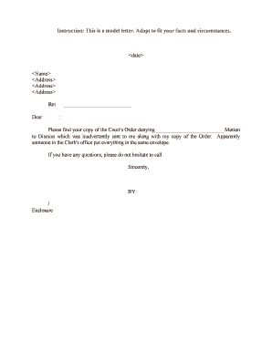 Please Find Your Copy of the Court's Order Denying Motion  Form