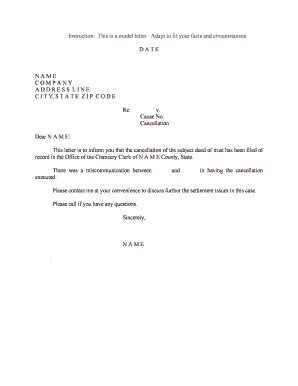 This Letter is to Inform You that the Cancellation of the Subject Deed of Trust Has Been Filed of