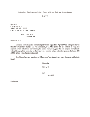 Enclosed Herewith Please Find a Stamped &quot;Filed&quot; Copy of the Agreed Order Lifting the Stay in  Form