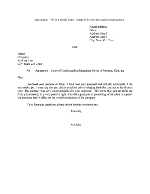 Agreement Letter of Understanding Regarding Terms of Proposed Contract  Form