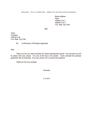 Confirmation of Purchase Agreement  Form