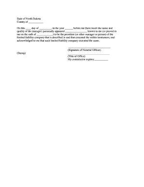 North Dakota Acknowledgment by a Limited Liability Company  Form