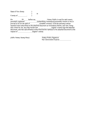 New Jersey Acknowledgment for Certificate of Proof of Execution  Form
