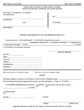 Motion and Order to Vacate Order of Default Court Forms