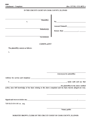 Justia Complaint Illinois General Cook  Form