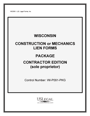 Wisconsin Mechanics Lien Form for Subconstractors Template