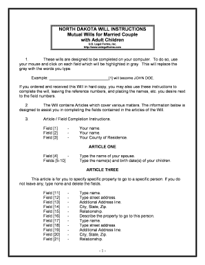 North Dakota Mutual Wills Package with Last Wills and Testaments for Married Couple with Adult Children  Form