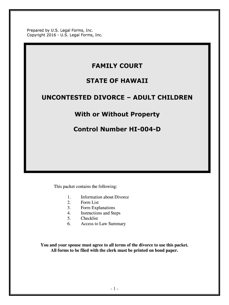 Fill and Sign the Uncontested Divorce Adult Children Form