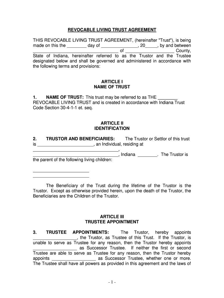 Fill and Sign the State of Indiana Hereinafter Referred to as the Trustor and the Trustee Form