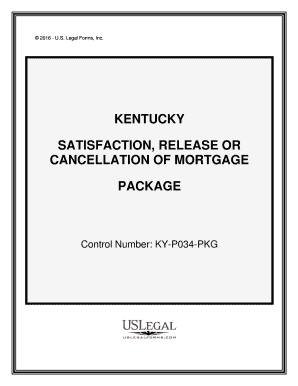 Kentucky Satisfaction, Cancellation or Release of Mortgage Package  Form
