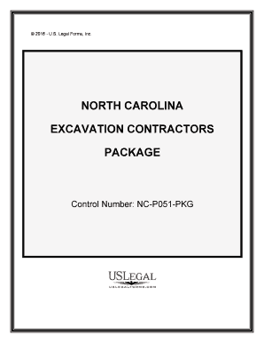 North Carolina Excavation Contractor Package  Form