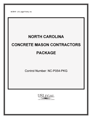 North Carolina Concrete Mason Contractor Package  Form