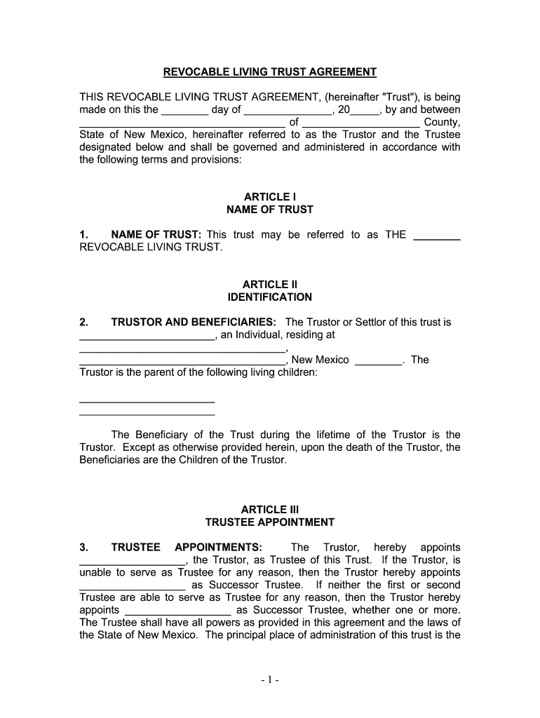 State of New Mexico, Hereinafter Referred to as the Trustor and the Trustee  Form