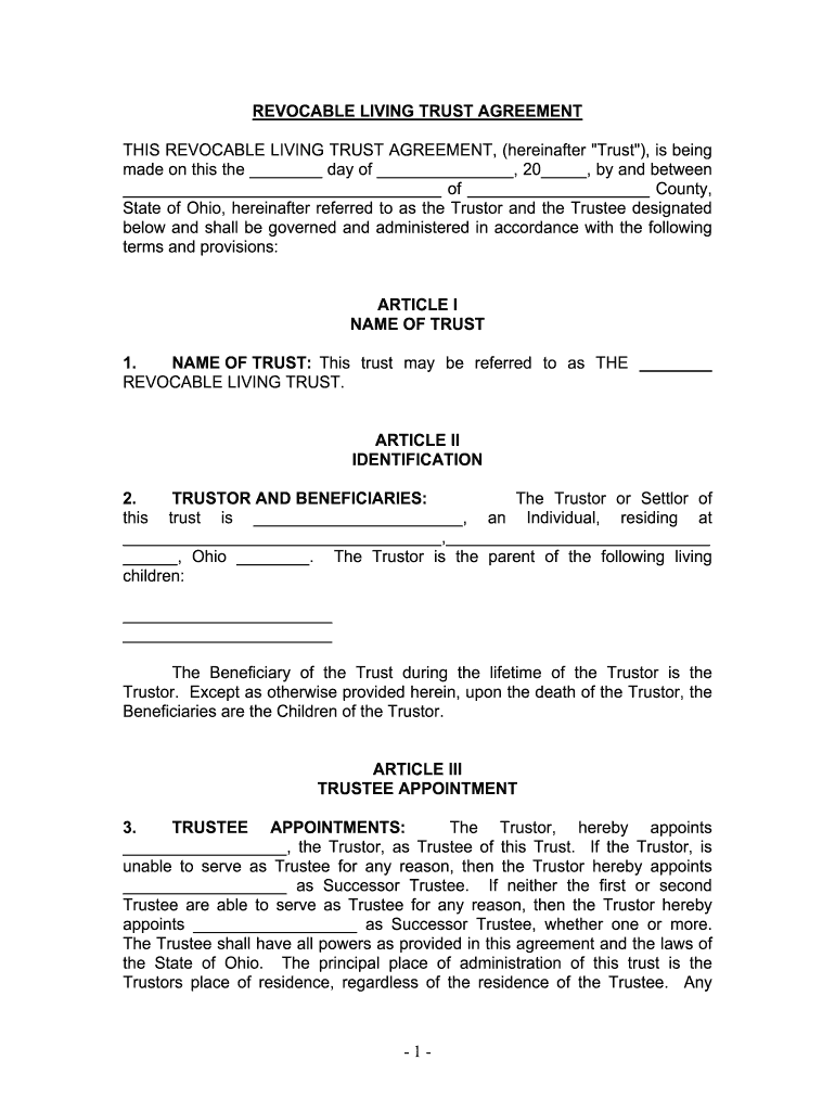 Fill and Sign the State of Ohio Hereinafter Referred to as the Trustor and the Trustee Designated Form