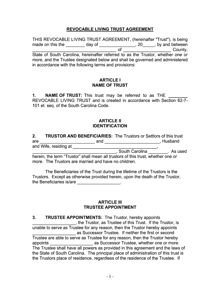 Fill and Sign the Revocable Living Trust and is Created in Accordance with Section 62 7101 Et Form