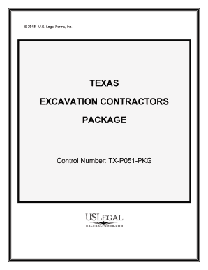 Texas Excavation Contractor Package  Form