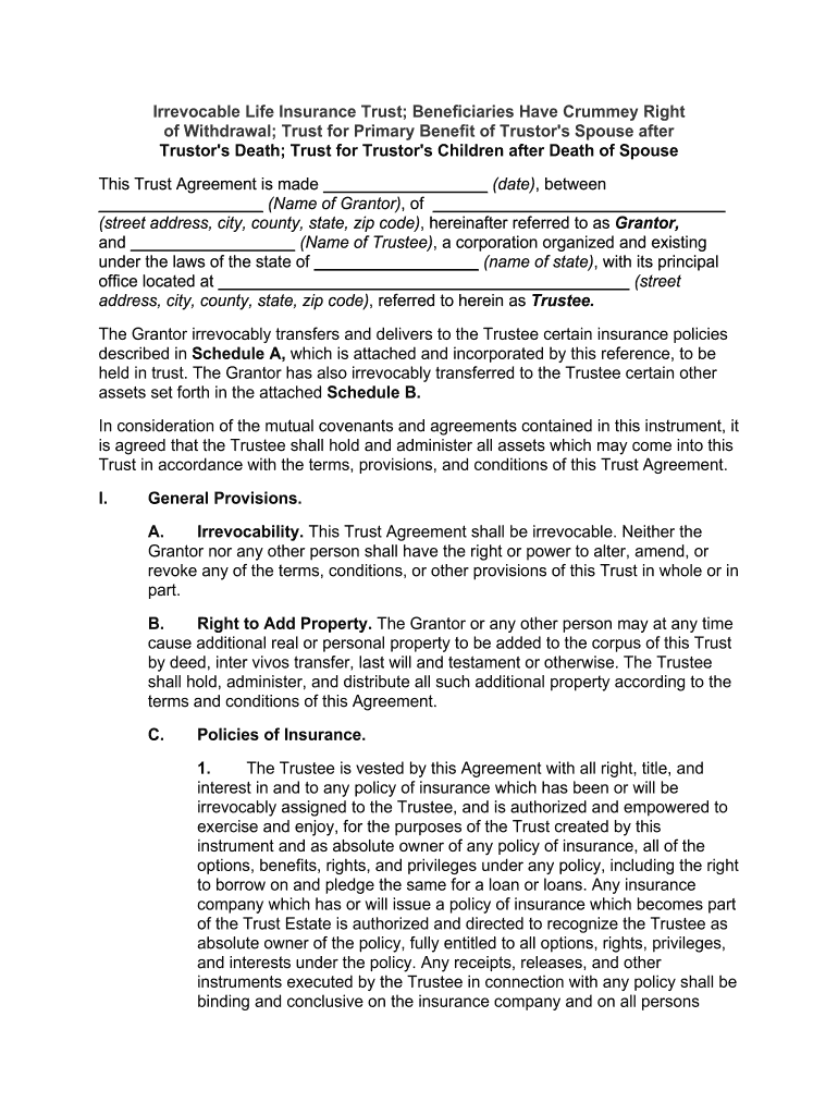 Irrevocable Insurance Trusts  Michael R Brown, a Law Corporation  Form