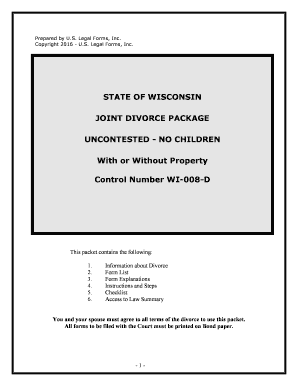 Wisconsin No Fault Agreed Uncontested Divorce Package for Dissolution of Marriage for Persons with No Children with or Without P  Form