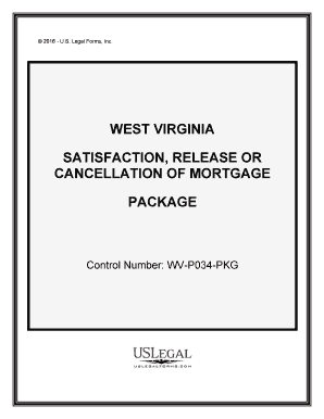 West Virginia Satisfaction, Cancellation or Release of Mortgage Package  Form