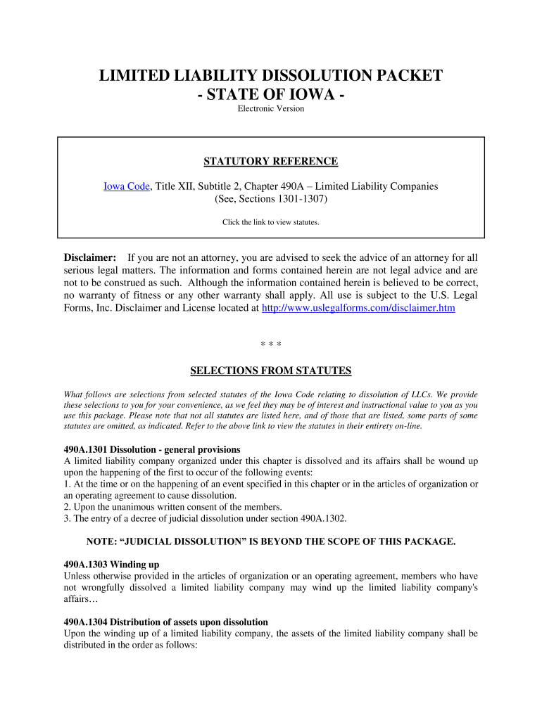 Fill and Sign the Iowa Codechapter 489revised Uniform Limited Liability 