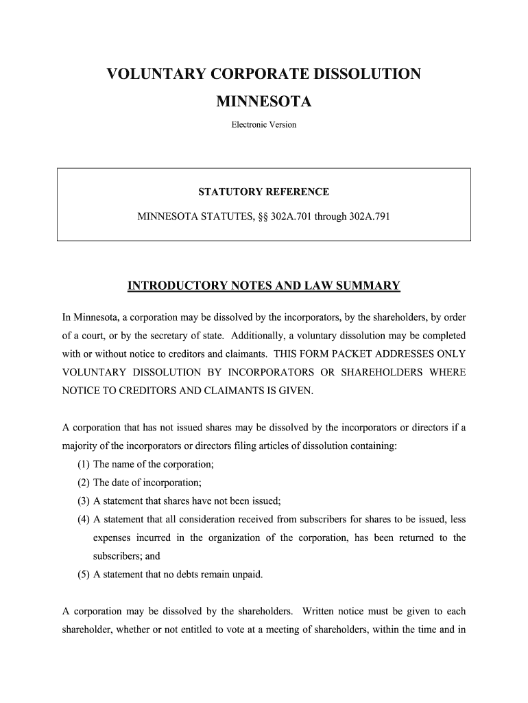 MINNESOTA STATUTES, 302A  Form