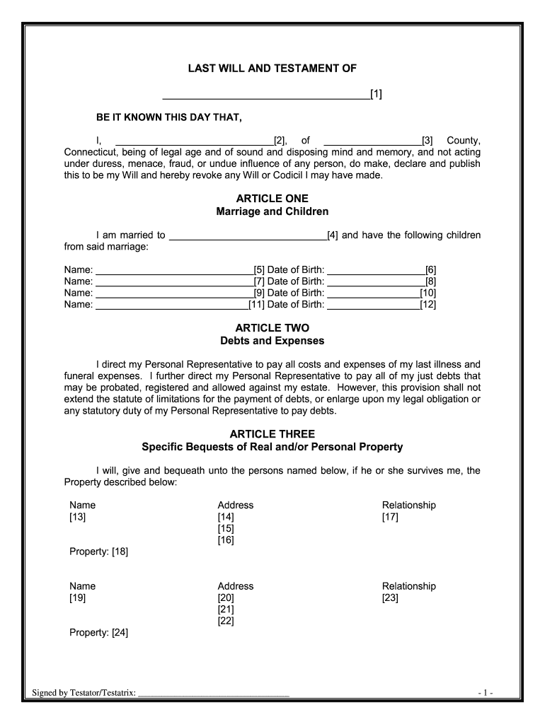Connecticut Legal Last Will and Testament Form for Married Person with Adult and Minor Children