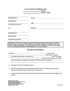 Fill and Sign the Free Separation Agreement Form1 Fill Online Printable Fillable 