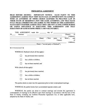 Alaska Prenuptial Agreement  Form